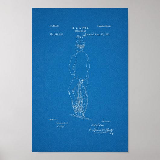 1881 fiets Velocipede-patentafdrukken Poster (Voorkant)