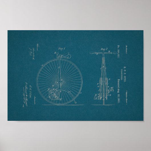 1881  fiets Velocipede-patentafdrukken Poster (Voorkant)