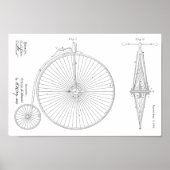 1881 High Wheeler Bicycle Design Patent Art-afdruk Poster (Voorkant)