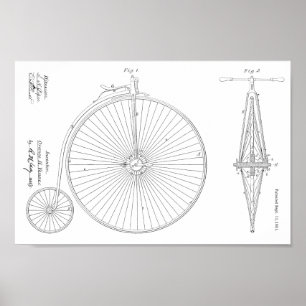 1881 High Wheeler Bicycle Design Patent Art-afdruk Poster