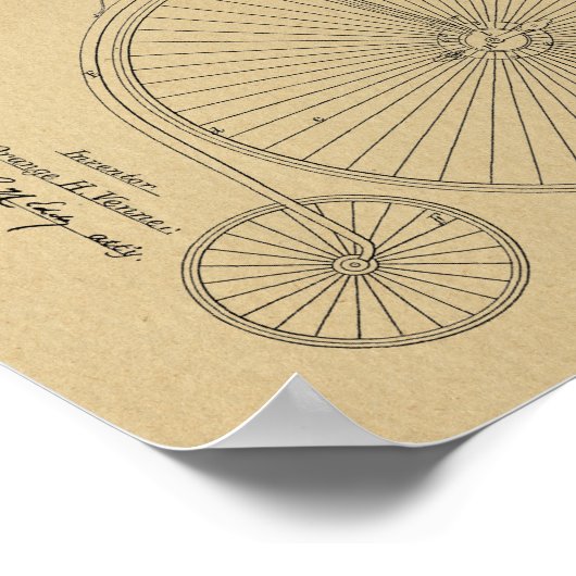 1881 High Wheeler Bicycle Design Patent Art-afdruk Poster (Hoek)