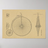 1881 High Wheeler Bicycle Design Patent Art-afdruk Poster (Voorkant)