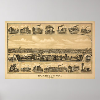 1881 Luchtkaart Norristown PA Pennsylvania Poster