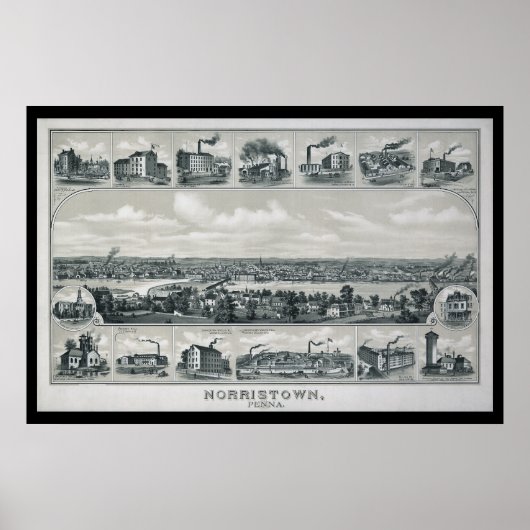 1881 Luchtkaart Norristown PA Pennsylvania Poster (Voorkant)