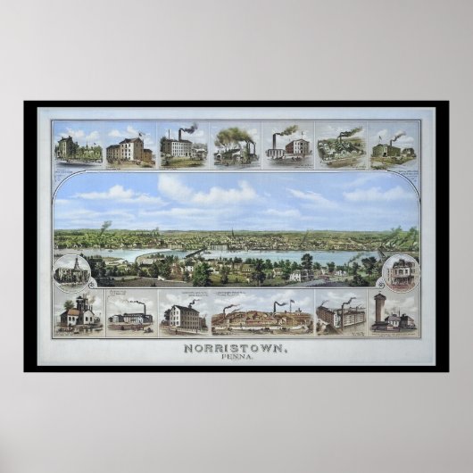 1881 Luchtkaart Norristown PA Pennsylvania Poster (Voorkant)