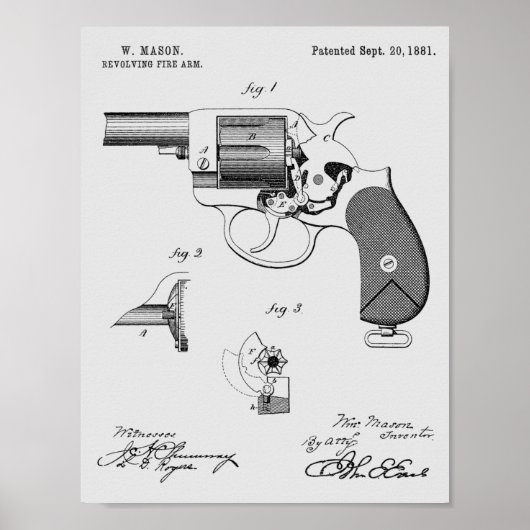1881 Pistool Revolver Patent Art Drawing Print (Voorkant)