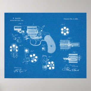 1881 Pistool Revolver Patent Art Drawing Print