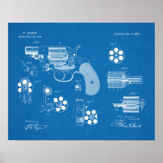 1881 Pistool Revolver Patent Art Drawing Print (Voorkant)