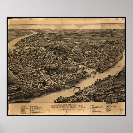 1881 Sherbrooke, Quebec Bird's Eye Panoramic Map Poster (Voorkant)