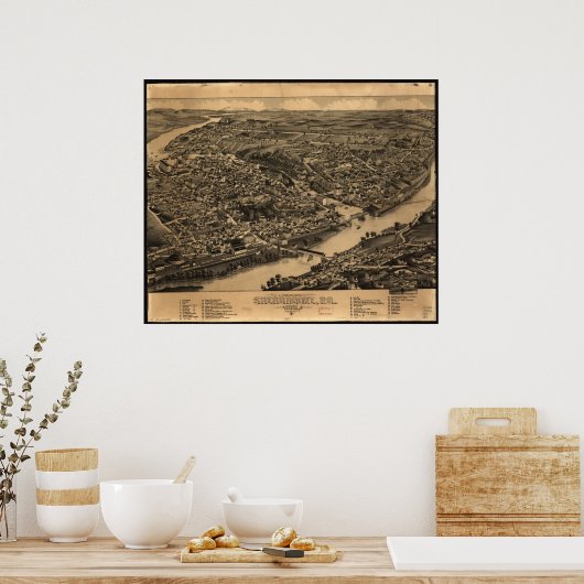 1881 Sherbrooke, Quebec Bird's Eye Panoramic Map Poster (Keuken)