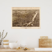 1881 Troy, NY Birds Eye Uitzicht Panoramic Map Poster (Keuken)