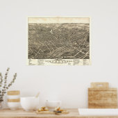 1882 Akron, OH Birds Eye Uitzicht Panoramic Map Poster (Keuken)