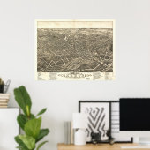 1882 Akron, OH Birds Eye Uitzicht Panoramic Map Poster (Thuiskantoor)