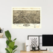 1882 Akron, OH Birds Eye Uitzicht Panoramic Map Poster (Thuiskantoor)