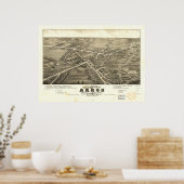 1882 Akron, OH Birds Eye Uitzicht Panoramic Map Poster (Keuken)