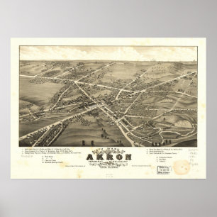 1882 Akron, OH Birds Eye Uitzicht Panoramic Map Poster