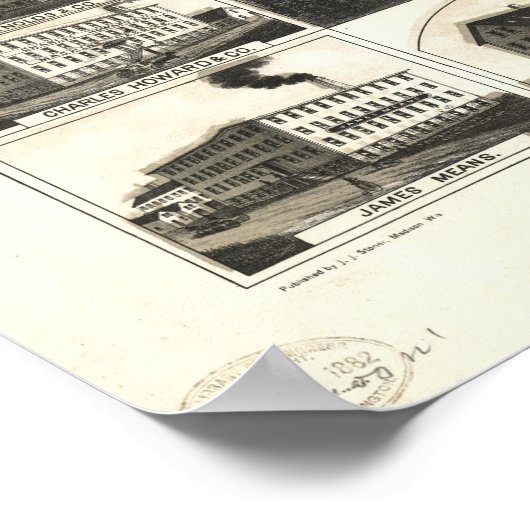 1882 Brockton, MA Birds Eye Uitzicht Panorama Poster (Hoek)