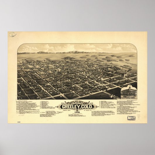 1882 Greeley, CO Birds Eye Uitzicht Panoramic Map Poster (Voorkant)