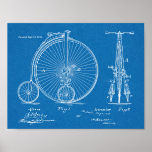1882 High Wheeler Bicycle Design Patent Art Print