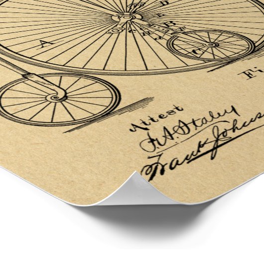 1882  High Wheeler Bicycle Patent Art Print (Hoek)