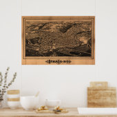 1882 Ithaca, NY Birds Eye Uitzicht Panorama Poster (Keuken)