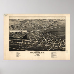 1882 Las Vegas, NM Birds Eye Uitzicht Panoramic Ma Poster