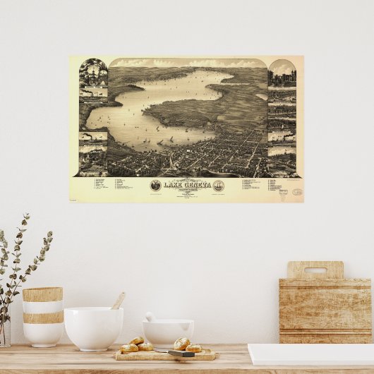 1882 Meer van Genève, met een vogelkaart met Uitzi Poster (Keuken)