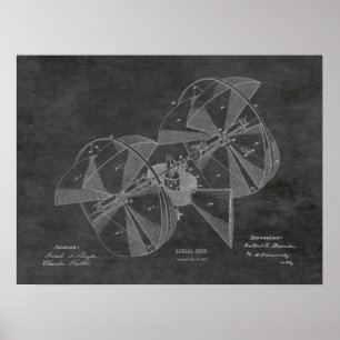 1882 Tekening van vliegtuigpatenten voor vliegende Poster