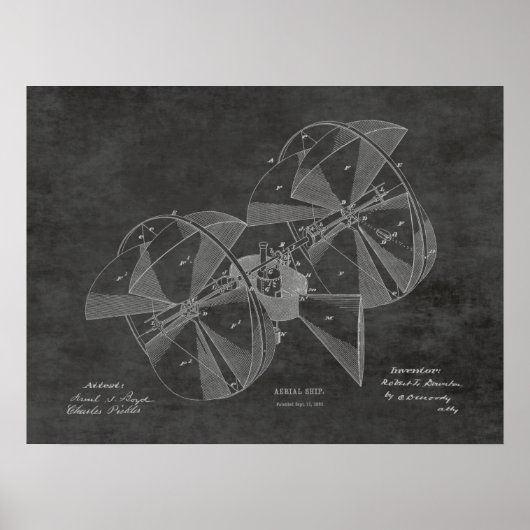 1882 Tekening van vliegtuigpatenten voor vliegende Poster (Voorkant)