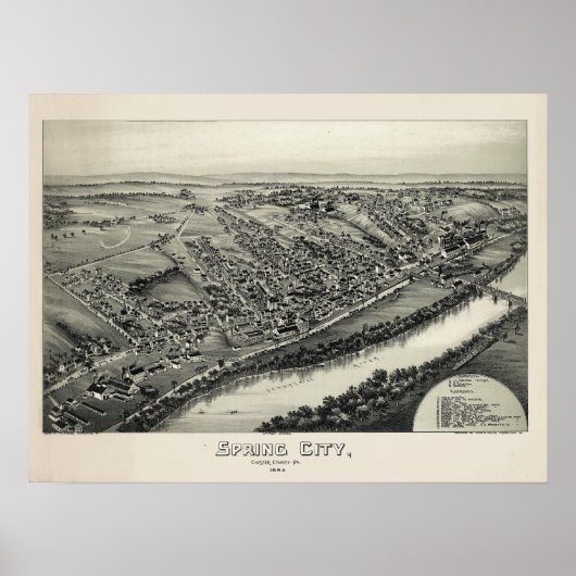 1883 Aerial Map Spring City PA Pennsylvania Poster (Voorkant)