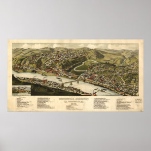 1883 Brownsville, PA Birds Eye Uitzicht Panoramic  Poster