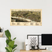 1883 Brownsville, PA Birds Eye Uitzicht Panoramic Poster (Thuiskantoor)