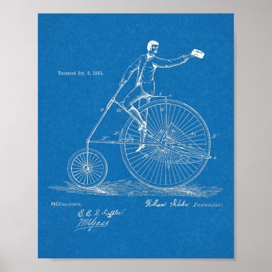 1883 High Wheeler Bicycle Design Patent Art Print (Voorkant)