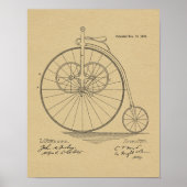 1883  High Wheeler Bicycle Patent Art Print (Voorkant)