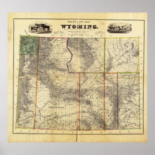 1883 Holt's New Map of Wyoming door Frank Bond Poster (Voorkant)