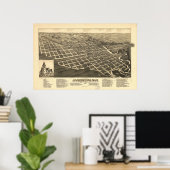 1883 Jamestown, ND Birds Eye Uitzicht Panoramic Ma Poster (Thuiskantoor)