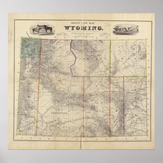 1883 Kaart Wyoming Poster (Voorkant)