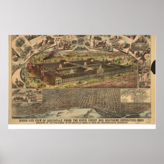 1883 Louisville, KY Birds Eye Uitzicht Panoramic M Poster (Voorkant)