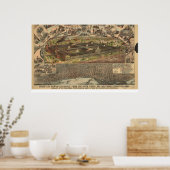 1883 Louisville, KY Birds Eye Uitzicht Panoramic M Poster (Keuken)