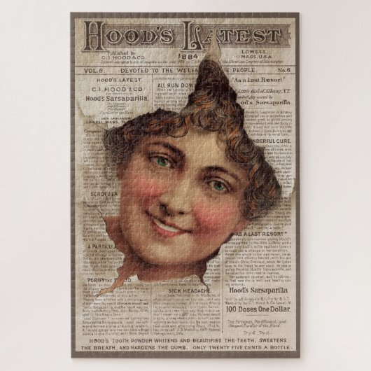 1884 Hood's Tooth Powder-handelskaart Legpuzzel (Verticaal)