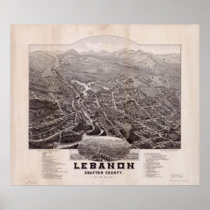 1884 Libanon, NH Birds Eye Uitzicht Panoramic Map Poster