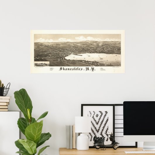 1884 Skaneateles, NY Birds Eye Uitzicht Panoramic  Poster (Thuiskantoor)