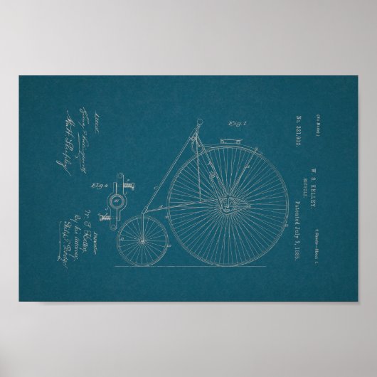 1885  afdrukken van hoge wieltjes voor fietspatron poster (Voorkant)