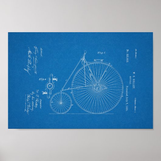 1885  afdrukken van hoge wieltjes voor fietspatron poster (Voorkant)