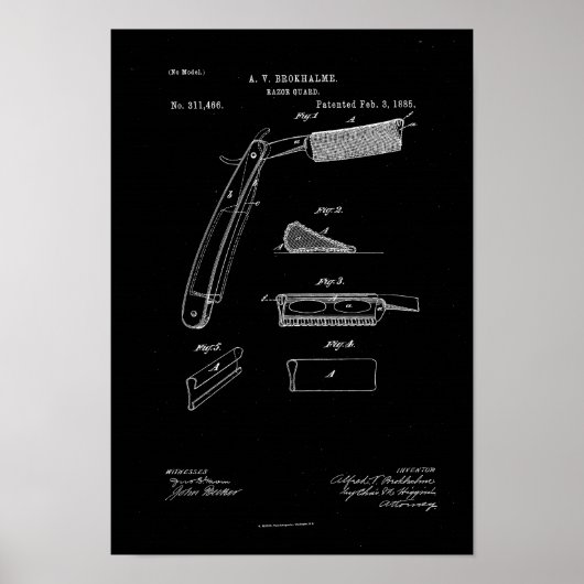 1885 Barber Razor Guard Antiek Patent Artwork Poster (Voorkant)