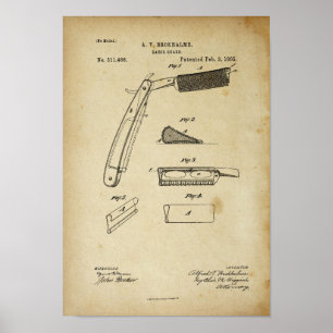 1885 Barber Razor Old Kijk Patent Artwork Poster