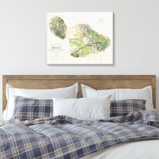 1885 De Witt Alexander Wall Map van Maui, Hawaii Canvas Afdruk (Insitu (Slaapkamer))