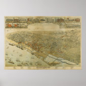 1885 Galveston, TX Birds Eye Uitzicht Panorama Poster (Voorkant)