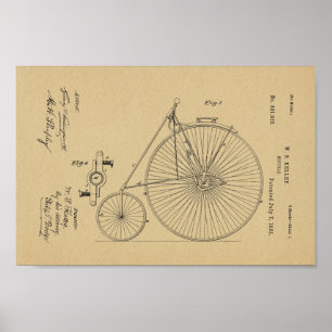 1885  High-Wheel Bicycle Patent Art-afdrukken Poster