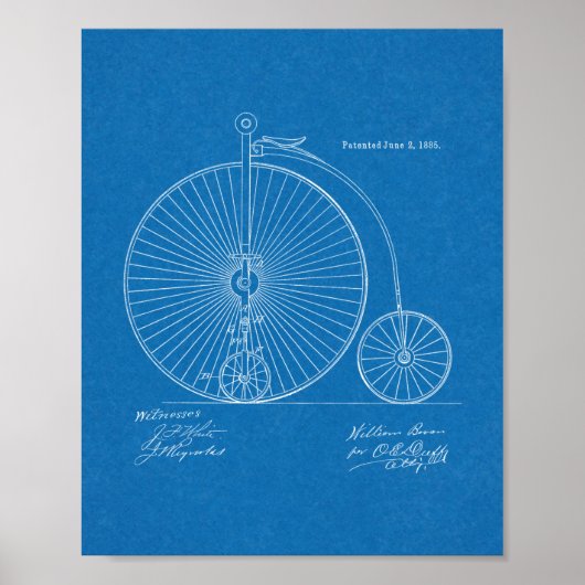 1885 High Wheeler Bicycle Design Patent Art Print (Voorkant)
